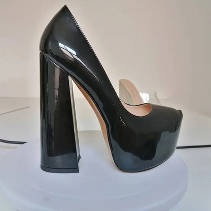 Onlymaker Women Platform Pumps Super Square Chunky High Heels Pointed Toe Slip On for Wedding Party Shoes Plus Size Shoes