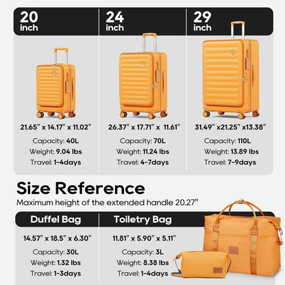 Joyway 5-Piece Travel Luggage Set, with Front Pocket PC Hardside Durable Suitcase, Duffel Bag and Toiletry Bag, TSA Lock - Kimlud