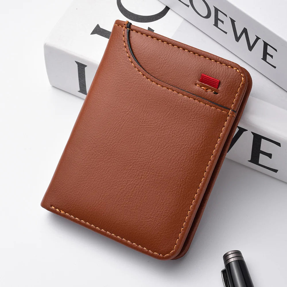 1Pc New Ultra-thin Mini Soft PU Leather Credit Card Wallet Holder Short Vertical High Quality Men's Wallet - Kimlud
