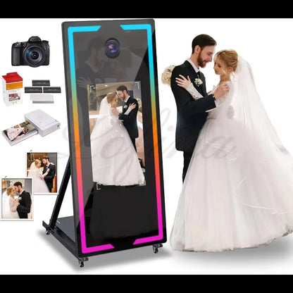 with RGB Touch Screen DSLR Photobooth Portable 32 inch 65 inch Mirror magic Selfie Photo Booth Machine For Wedding Party...