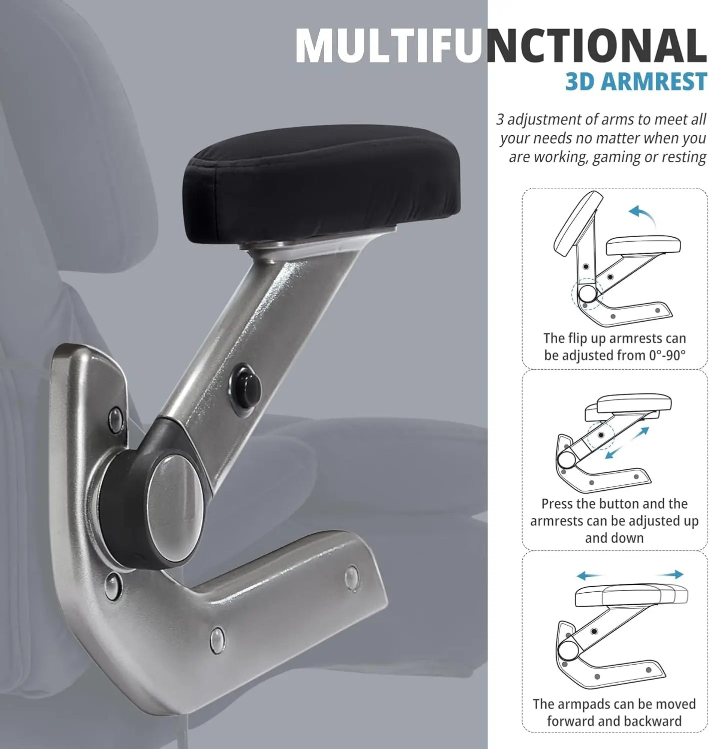 Big & Tall Office Chair 700lbs, High Back Executive Cloth Chair with Adjustable Lumbar Support, 3D Arms, Plus Size Rubber Wheels