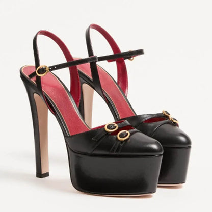French Style Luxury High-Heeled Shoes with Thick Toe and Hollowed Out Back for Banquets, Women's Buckle Strap Sandals |...