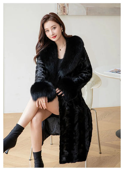 Hot Sales Genuine Mink Fur Fashion New Women's Long Thickened Oversized Fox Fur Collar Warm Mink Coat High Quality Real Fur Coat