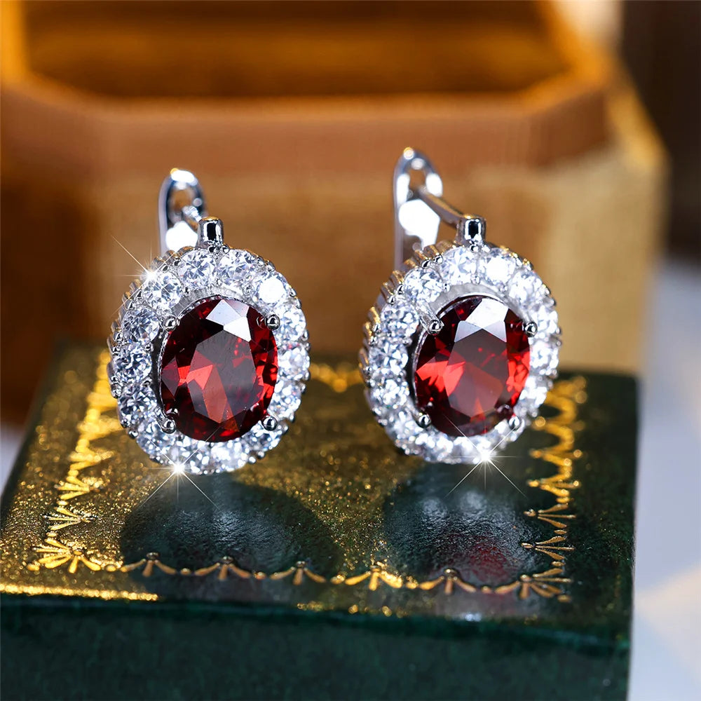 Cute Small Blue Green Zircon Stone Hoop Earrings For Women Charm Female Silver Color Wedding Jewelry Gift