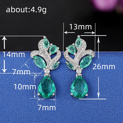Huitan Gorgeous Green CZ Dangle Earrings for Women New Trendy Wedding Engagement Female Earrings Elegant Accessories...