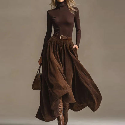 Autumn Women Turtleneck Sexy Slim Top And Casual Skirts 2PCS Sets Chic Outfit Elegant Fashion Solid Patchwork Lady Skirt Suits