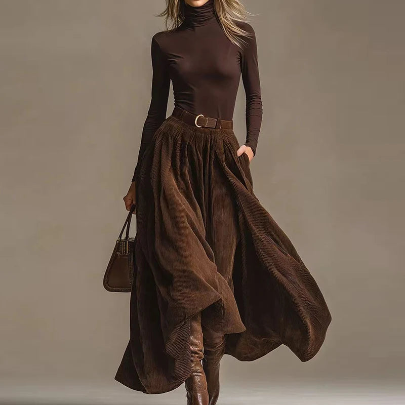 Autumn Women Turtleneck Sexy Slim Top And Casual Skirts 2PCS Sets Chic Outfit Elegant Fashion Solid Patchwork Lady Skirt Suits