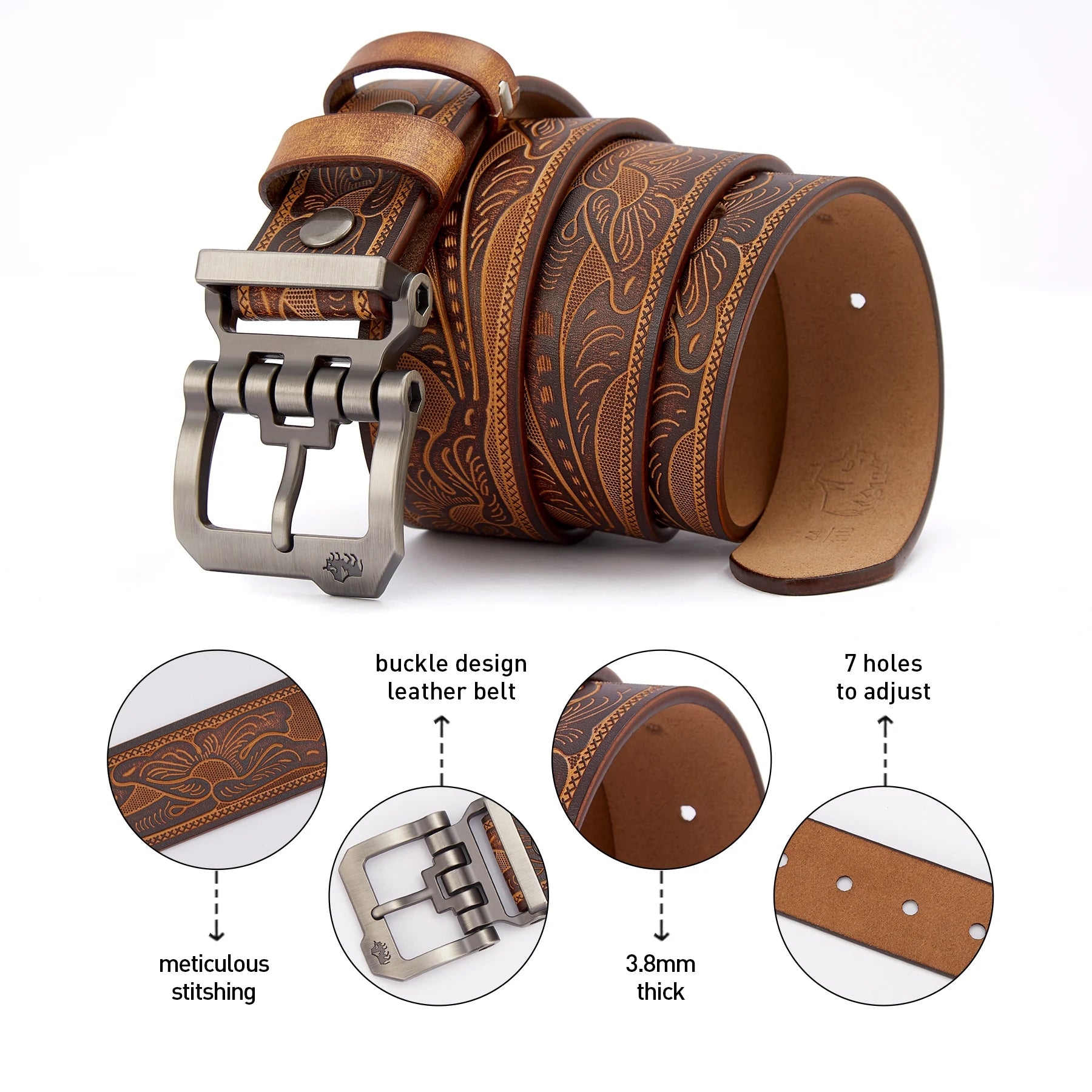 BISON DENIM Genuine Leather Men Belt Vintage High Quality Waist Strap Luxury Pin Buckle Male Best Gift Casual Belts for...