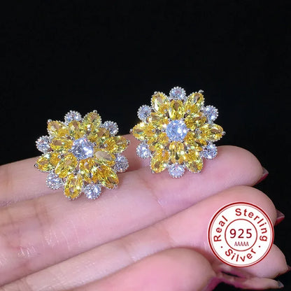 Cute Big AAAAA Bling Cubic Zirconia 925 Silver Needle Stud Earrings Fashionable Flower Earring for Women Jewelry Gift...