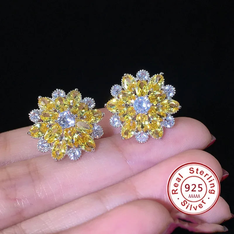 Cute Big AAAAA Bling Cubic Zirconia 925 Silver Needle Stud Earrings Fashionable Flower Earring for Women Jewelry Gift...