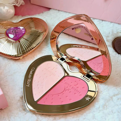 Charlotte 4 Colors Pink Diamond Heart-Shaped Lipstick Luminous Lip Glow and Two Color Heart Shape Powder Blusher Tilbury Makeup
