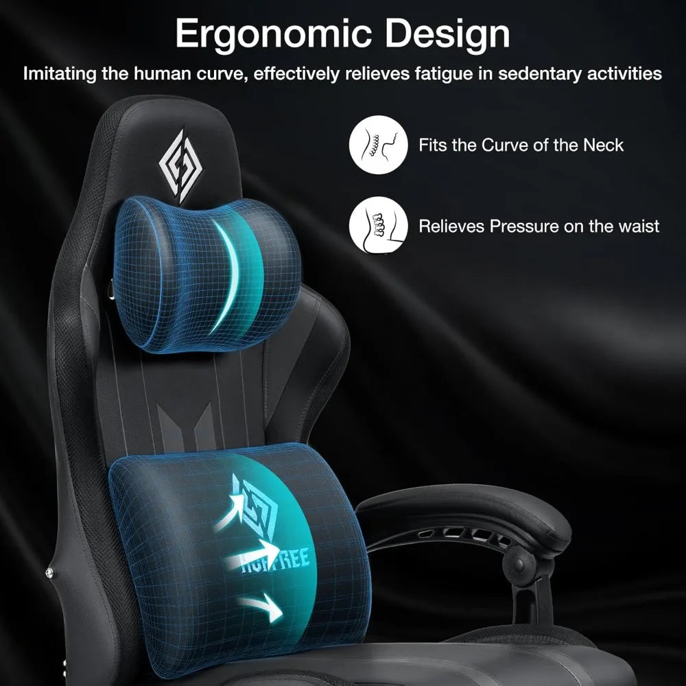 Ergonomic Computer Gaming Chair with Massage, Rhythm RGB LED Lights, Bluetooth Speakers, and Footrest for Enhanced Comfort