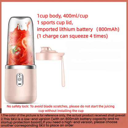 HOMEFISH 1PCS Juice Extractor Portable Rechargeable Small Juice Cup Home and Outdoor Multifunctional Juice Mixing 2Cups