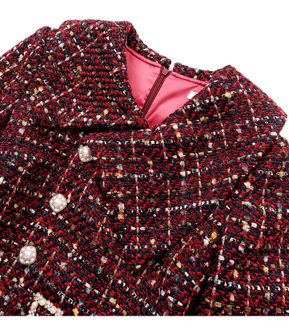 Elegant Retro Tweed Asymmetric Large Lapel Slimming Dress Women's Autumn Winter High-Grade Long Sleeve Mid-length Dress...