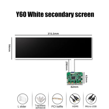 Side Panel Expand LCD Display HYTE Y60 PC Cabinet, Dedicated Secondary Screen Monitor 1920X515 Support Aida 64