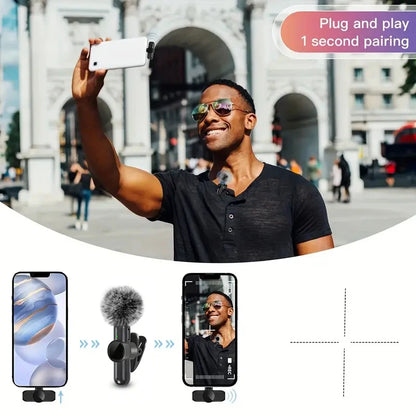 Wireless Lavalier Microphone With Windproof Cover Audio Video Recording Mini Mic For iPhone Android Mobile Phone Microphone - Kimlud