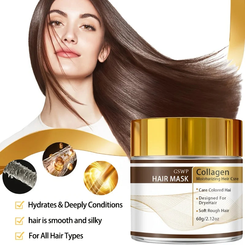 GSWP Moroccan Collagen Hair Mask, containing glycerin, collagen, and biotin, deeply moisturizes, leaves hair smooth. 60/120/180g - Kimlud