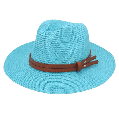 Summer Straw Sun Hat Panama Hats Grass Knitted Gift Hat Breathable Leisure Jazz Hat European American Style Straw Hat Beach Caps - Kimlud