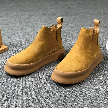 Men Thick Soled Suede Short Boots Retro Autumn Winter Comfortable  Fashionable Height Increasing Boots for Casual Young People
