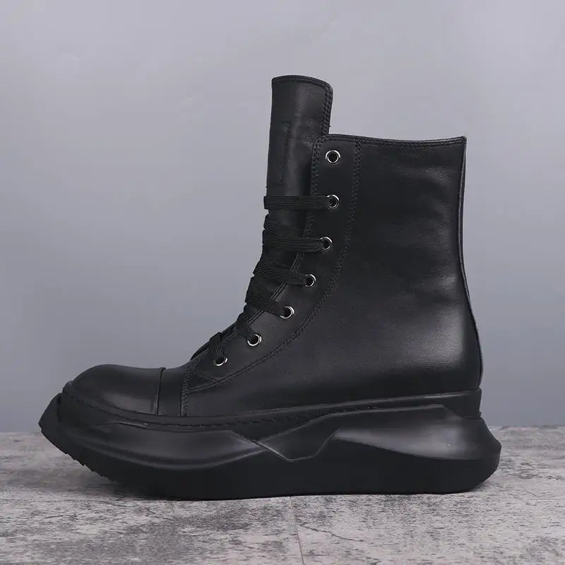 Men High Top Boots Casual Women Platform Heels Sneakers Leather Luxury Thick Lace Up Zip Autumn Black White Shoes
