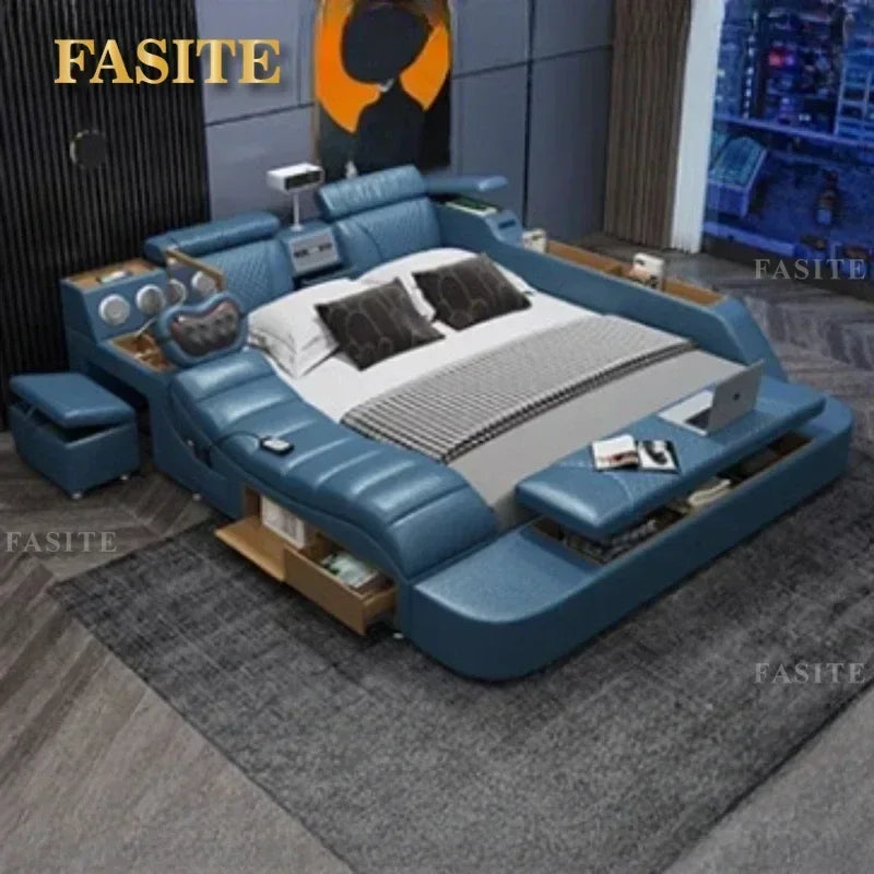 Budget-friendly Multifunctional massage tatami leather bed double modern simple wedding with projector smart Bedroom Furniture