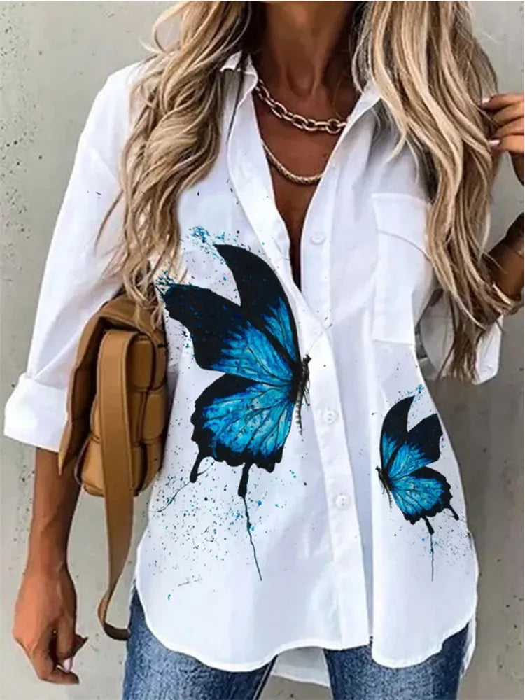 Summer Turn-Down Collar Women Blouse Long Sleeve Shirts Spring Vintage Floral Print Button Casual Blouse Blusas