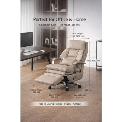 Ergonomic Executive Chair, Electric Reclining Leather Office Chair, Adjustable Height Desk Chair with Footrest & Lumbar Support
