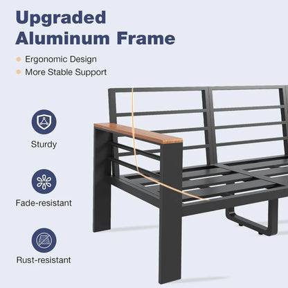 Aluminum Patio Furniture Set 7 Seats, Oversized Outdoor Sectional with Washable Thick Cushions, Coffee Table and...