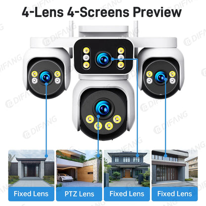 DiFang 20MP 10K 16X Zoom 4 Screens WiFi IP Camera Wireless Outdoor 4 Lens PTZ Human Auto Tracking Surveillance Cameras