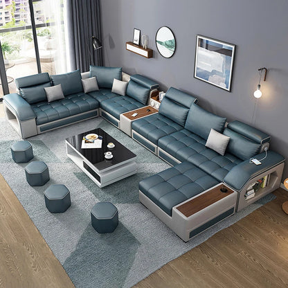 Modern Leather U-shaped Combination Sofa Bed 7-piece Furniture Living Room Fabric Velvet Sofa Home Manufacturer | Kimlud...
