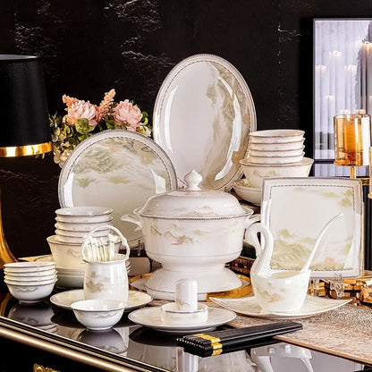 Tableware, Jingdezhen Ceramic Bowl and Dish Set, Housewarming Gift, Bone Ceramic Bowl and Plate for Household Use |...