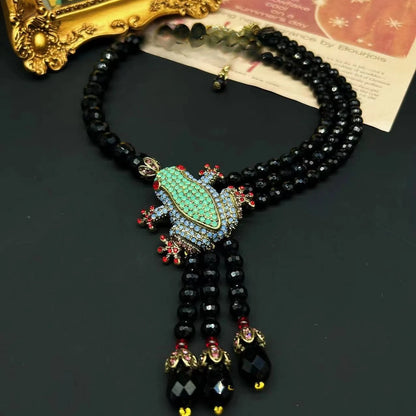 European And American Style Retro Elegant Tassel Inlaid Zircon Frog Shaped Necklace Earring Set Fashionable Women'S Jewelry