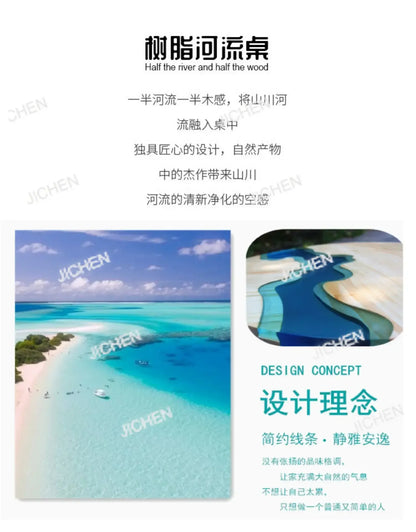 JC Resin Table Spot River Table Walnut Solid Wood Large Board Tea Table Resin Large Board Tea  Gold Camphor Desk