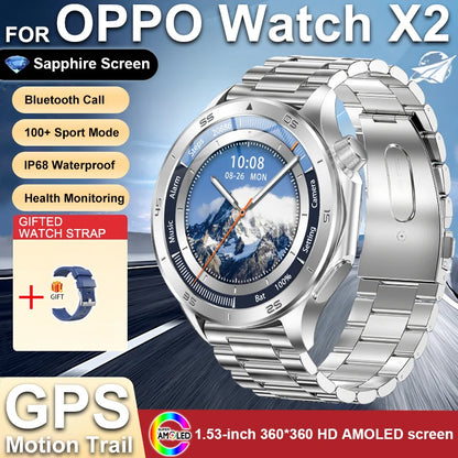 2025 NEW OPPO WANCH X2 MAX Outdoor Sports Men SmartWatch GPS Motion Trajectory Compass AMOLED Screen IP67 Waterproof Smart Watch
