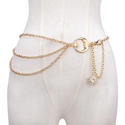 Punk Hip Hop Style Thin Waist Chain Sun Moon Star Women Chain Belt Vintage Fashion Metal Alloy Waistband Clothing...
