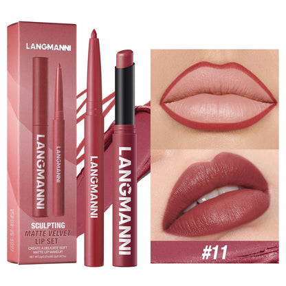 Integrated waterproof lipliner+lipstick lipstick lipstick set,no smudge,no fade,no cup,durable,easy to create a perfect makeup!