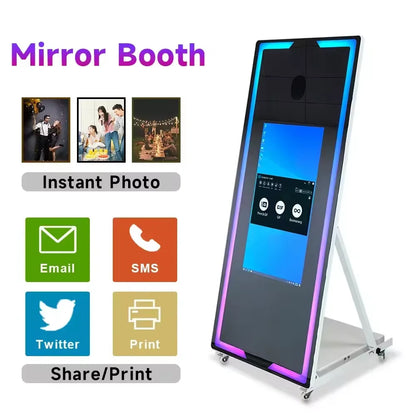 Magic Mirror Photo Booth Portable Touch Screen Mirror Photo Booth Machine with Square Light For Wedding Party Activity - Kimlud