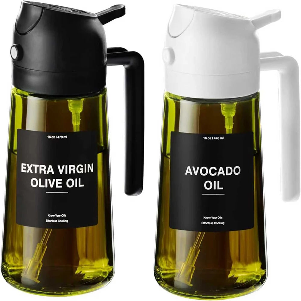 470 ml Oil Sprayer for Cooking,2-in-1 Olive Oil Dispenser and Oil Spray Bottle,Oil Spray with Stickers,Thick Glass Spray Bottle