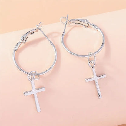 Fashion Zircon Crystal Cross Earrings for Women Men Gothic Punk Hip Hop Jesus Crucifix Dangle Earring Christian Party Jewelry
