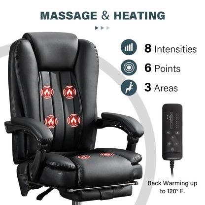 Massage Chair Office Electric Leather Executive Chair Adjustable Height Reclining Nap Chair 3 Intensity Levels Latex Cushion