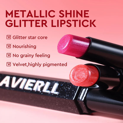 Diamond Shiny Lipstick Highly Pigmented Metallic Pearl Lipstick Waterproof Long-Lasting Makeup Sparkle Radiant All Day Cosmetic