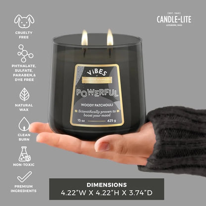 CandleLite Vibes Woody Patchouli MoodEnhancing Scented Candles 15 oz Jar for Home Ambiance Aromatherapy Relaxation HandPoured i