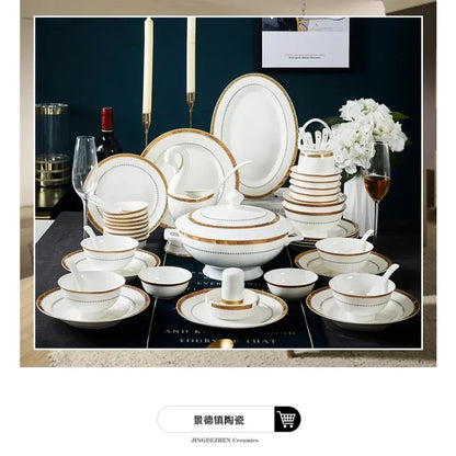 Bowl and Plate Set for Household Light Luxury, Modern Simplicity, Jingdezhen Ceramic Tableware, Bowl and Plate...