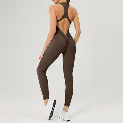 Scrunch Gym Jumpsuit Women's Fitness Suit Short Sets Sports Overalls for Woman Tracksuit Yoga Clothing Zipper Workout...