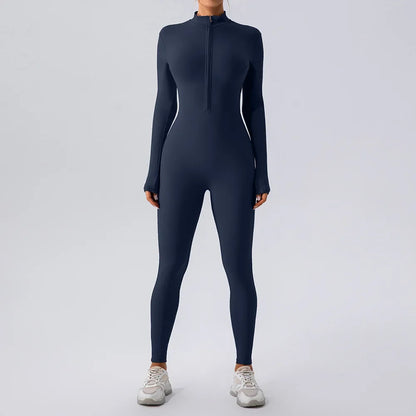 Yoga Jumpsuit Women Seamless Sports Zipper Jumpsuit Set Gym Long Sleeve Fitness Suit Elastic Gym Workout Bodysuit Athletic Wear - Kimlud