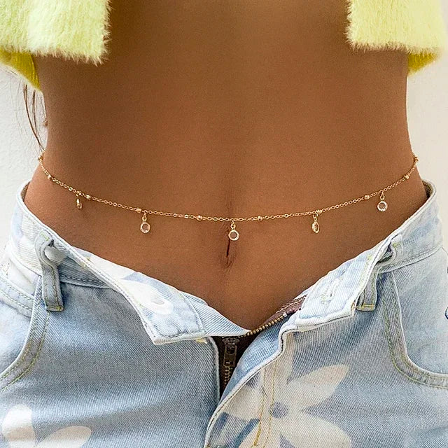 Sexy Double Layer Colorful Stone Chain for Women Crystal Butterfly Waist Bead Belly Chain Belly Belt Summer Beach Body Jewelry - Kimlud
