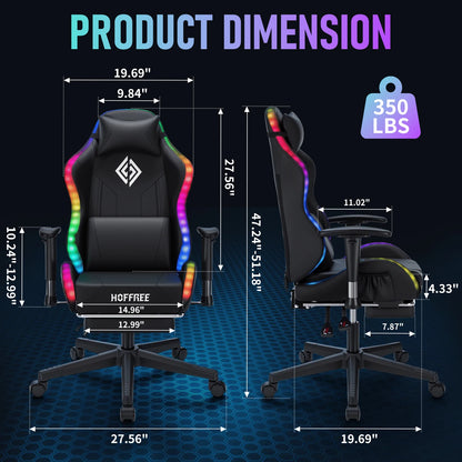LED Gaming Chair for Children 8-15 Years, Adjustable Gamer Chair with LED Lighting, Footrest & Lumbar Support, Ergonomic PC Chai