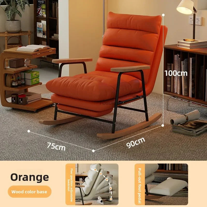 Modern Adjustable Backrest Leisure Living Room Chairs Luxury Rocking Chair for Bedroom Small Apartment Armchair Home Furniture - Kimlud