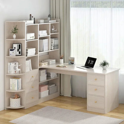Computer Desk Bookshelf Integrated Shelves Drawers Large Laptop Home Bedroom Student Study Writing Desk Simple Office Table - Kimlud