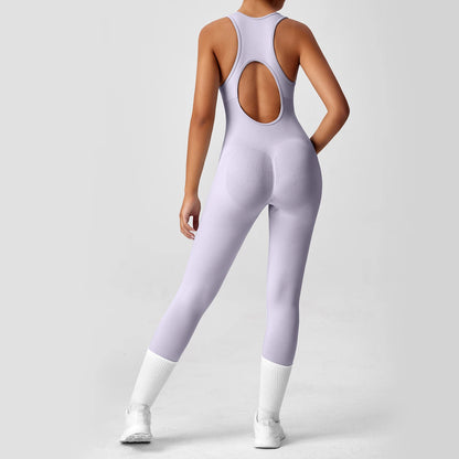 Seamless Peach Booty One-Piece Yoga Bodysuit - V-Back Tummy Control Gym Outfit for Women - Sexy Workout Jumpsuit Fitness Bodycon